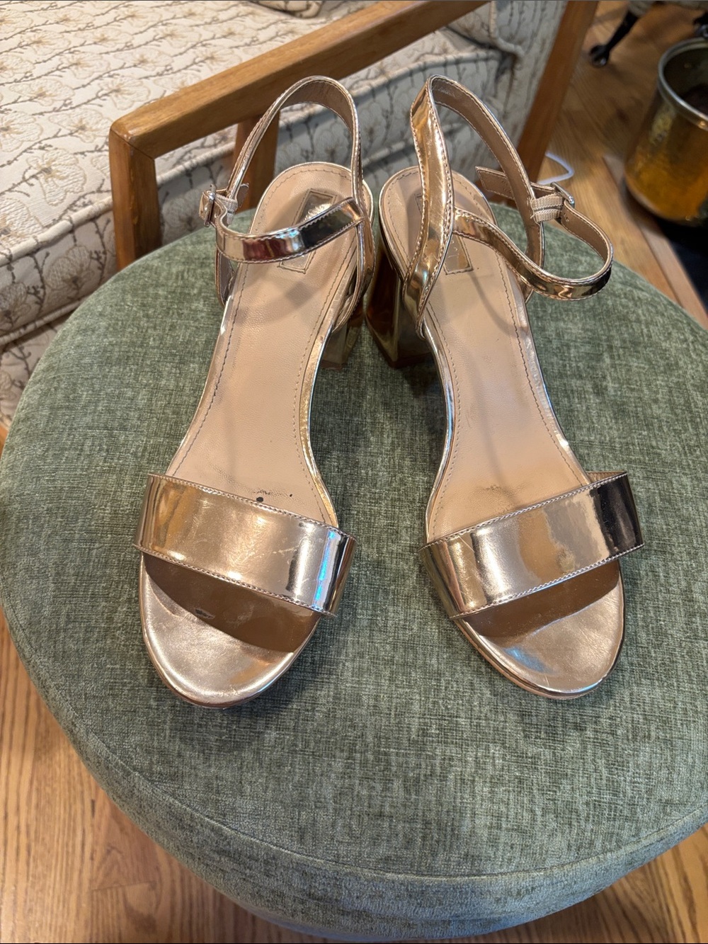 Metallic high heel sandals